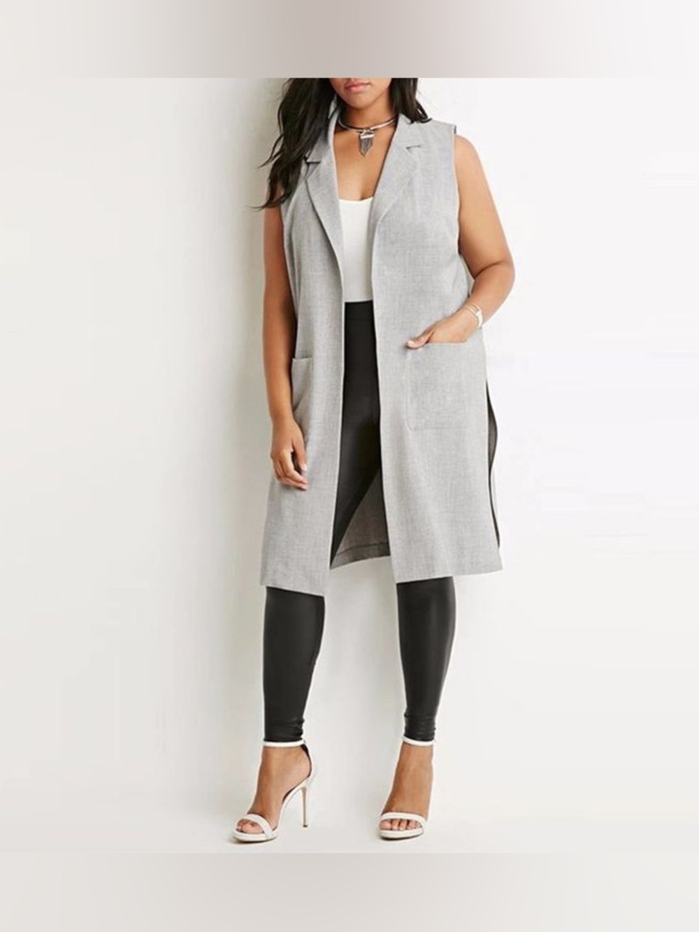 Forever 21 Long Sleeveless Open Vest